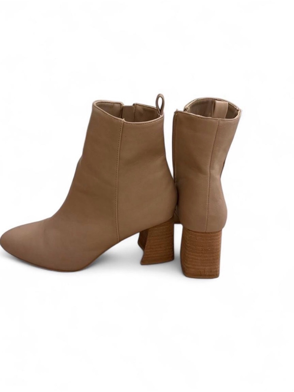 vestique Tan Leather Block Heel Ankle Booties